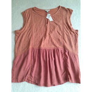 New Lucky Brand Sz 3X Boho Hippie Crochet Accent Linen Blend Paisley Print Top